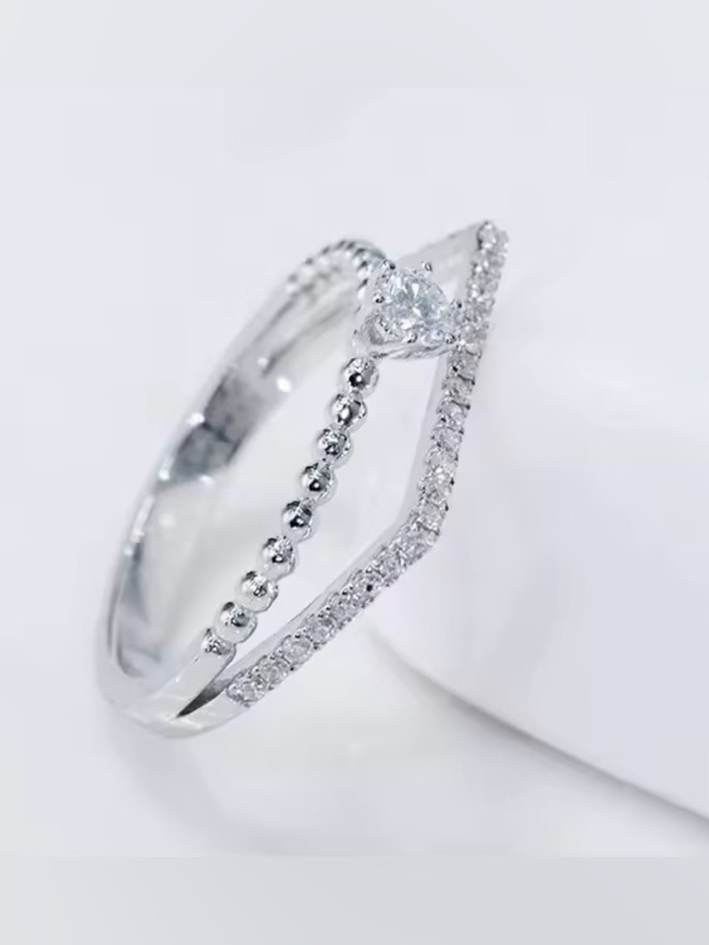 Geometric Double Ring in Silver with CZ Setting NWT Size 8